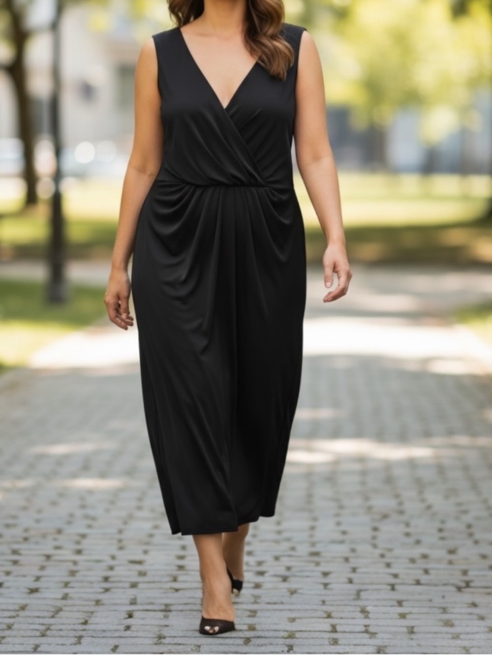 Jason Wu X Eloquii Little Black Dress Sleeveless Drape Ruching Midi LBD Size 16